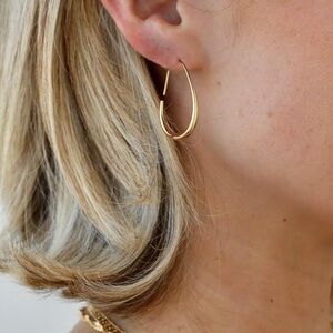 Anthropologie Sculpted Gold Drop Shaped Hoop Earrings